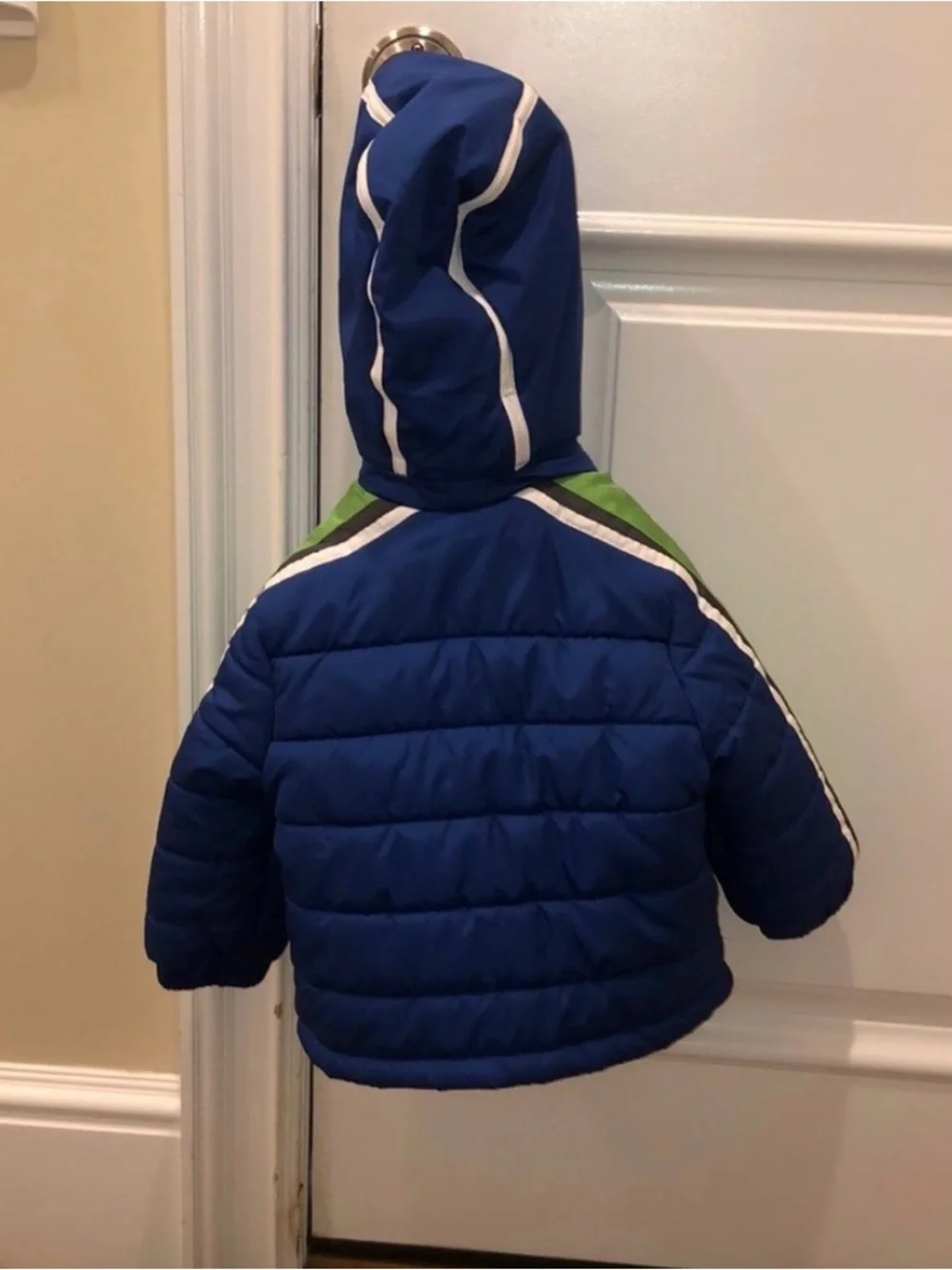 London Fog Blue Puffer Jacket with Lime Trim